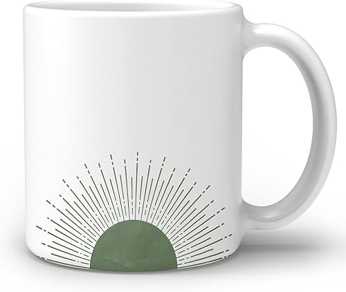 OGILRE Taza abstracta de cerámica con estampado de doble cara de sol verde, bohemia, sol, amanecer, sol, sol, café, leche, té, regalos bohemios para