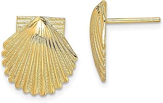 Brincos de ouro amarelo 14 k 2 D vieira concha do mar sereia náutica jóias pino vida animal joias finas para mulheres presentes para ela, Cristal Ouro amarelo Concha