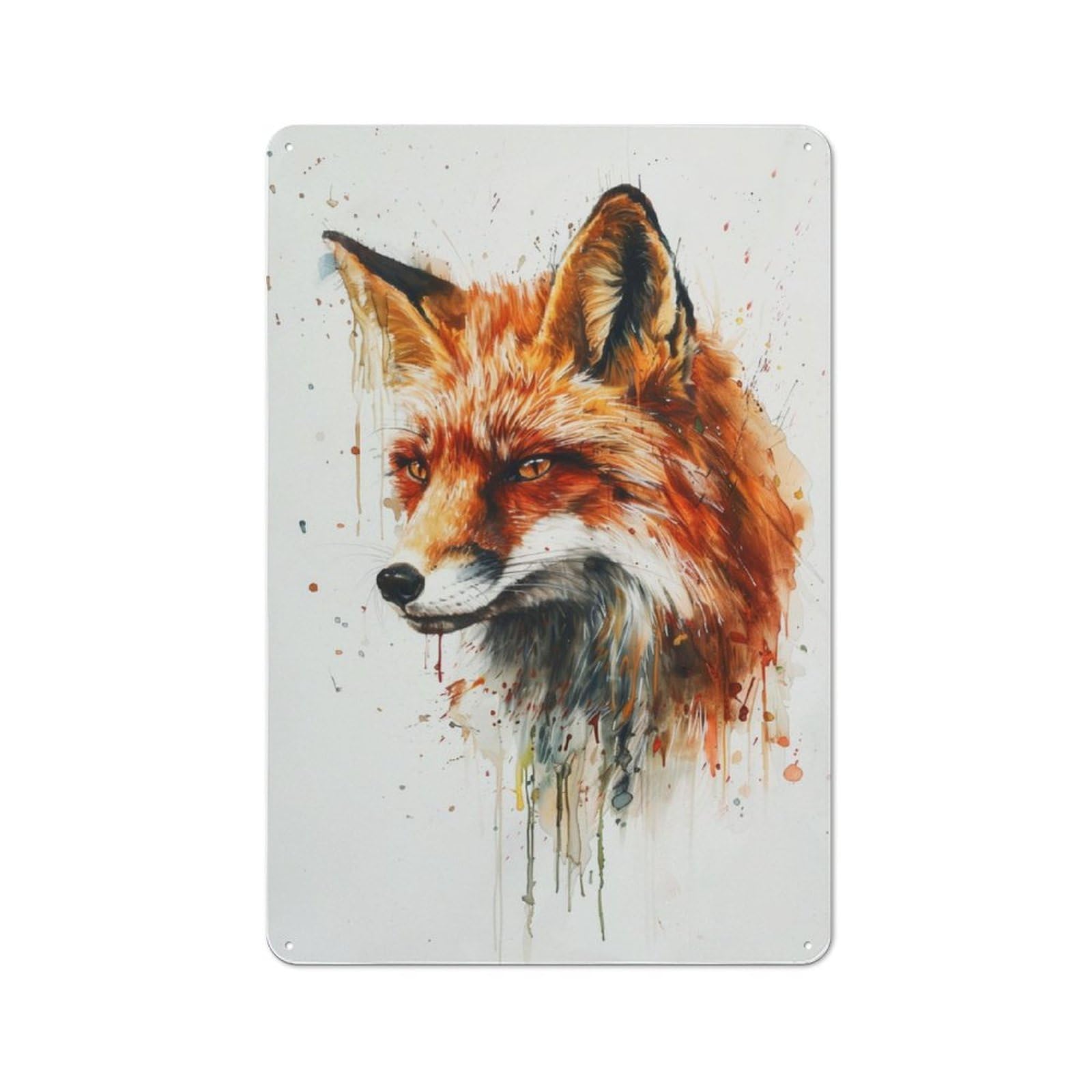 Junmoney Fox Watercolor Tin Wall Plaque 30X20cm With For Home Office Or Studio, A New Home Present For Creative Workspace Decorators