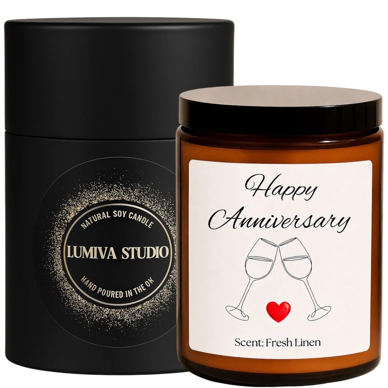Happy Anniversary Candle Gift – Handmade Soy Wax Scented Jar with Fresh Linen Fragrance – Elegant Candle Wax Gift for Couple, Wife, Husband, Parents, Her – Luxury Present - Made in the UK