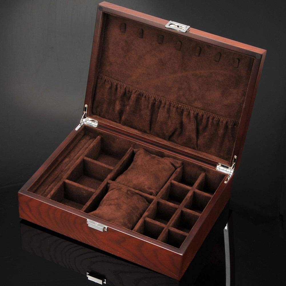 Pudełko na biżuterię Drewniane jednowarstwowe przenośne z zamkiem Pudełko na zegarek Vintage Velvet Wszechstronne etui do przechowywania zegarka pierścionkowego Biżuteria ręczna Pudełko z biżuterią
