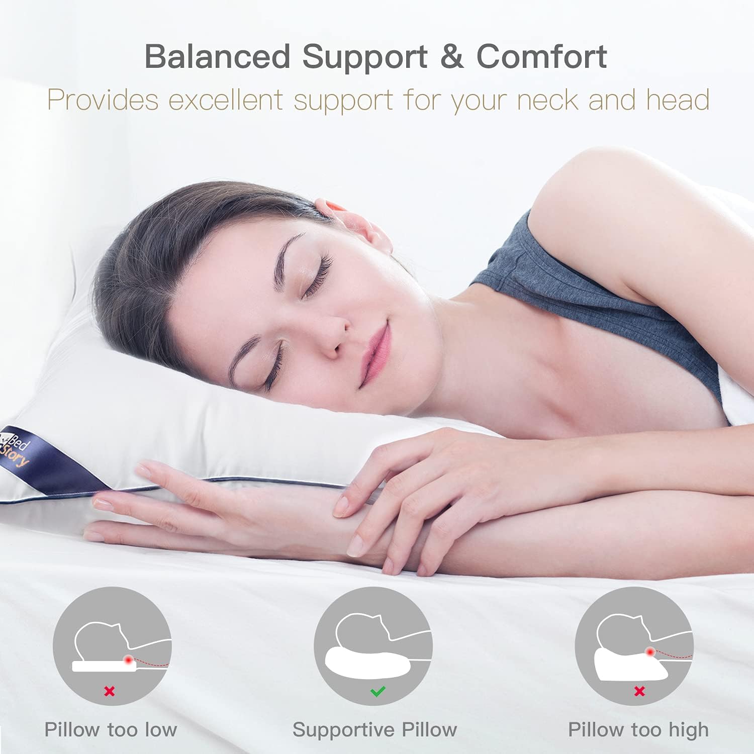BedStory Pillows for Sleeping 2 Pack, Queen Size Bed Pillows Set of 2, Soft Down Alternative Pillows for Side Back & Stomach Sleepers - Blue