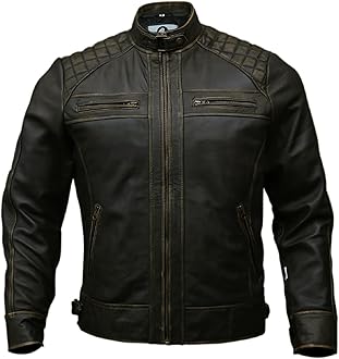 Mens Genuine Leather Biker Jacket Black | Vintage Brown Distressed Lambskin Motorcycle Jackets for Men