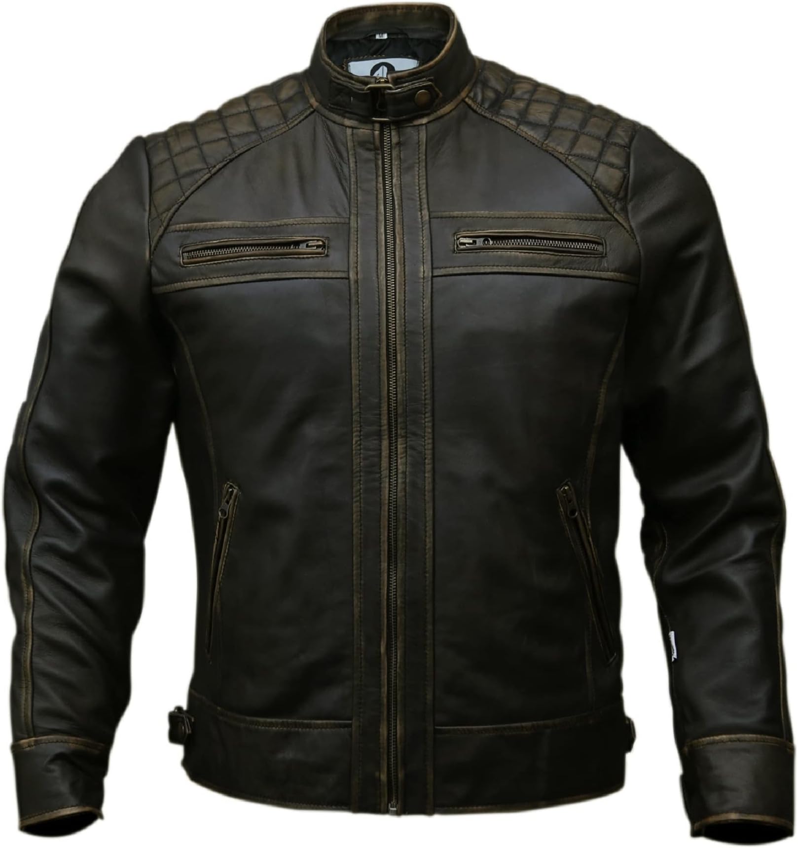 Mens Genuine Leather Biker Jacket Black | Vintage Brown Distressed Lambskin Motorcycle Jackets for Men