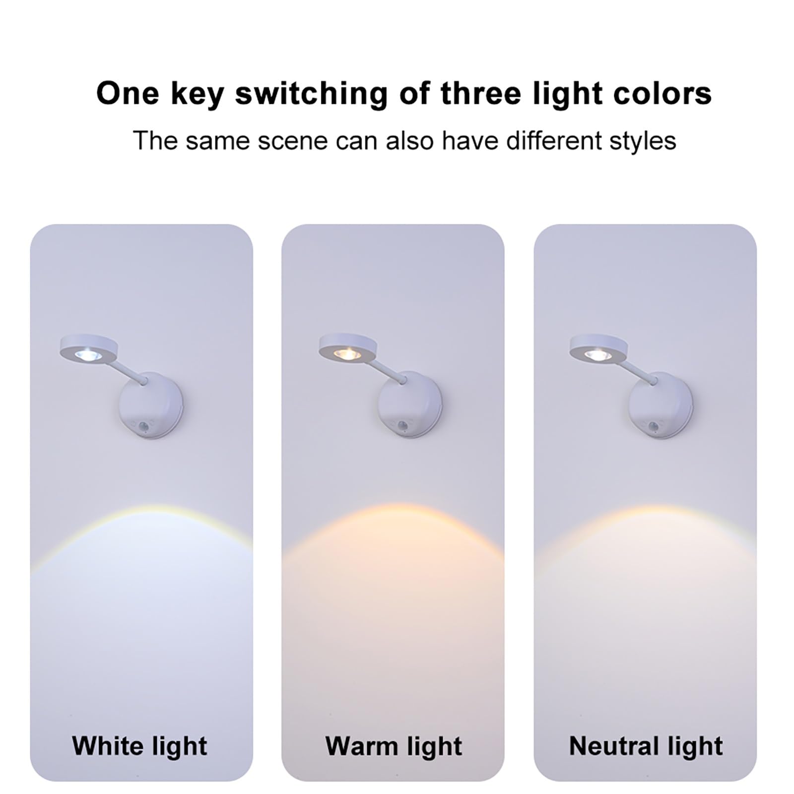 3-kolorowe oświetlenie USB na baterie, oświetlenie LED z czujnikiem ruchu, obrót o 360°, lampa LED na ścianę, galerię, ściemniane światła do szafy (czarne)