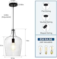 Vista 2 de 9.3" Blown Glass Pendant Lighting for Kitchen Island,Black Large Pendant Light Fixture with blown Thickened Glass,1 Light Farmhouse Hanging Light