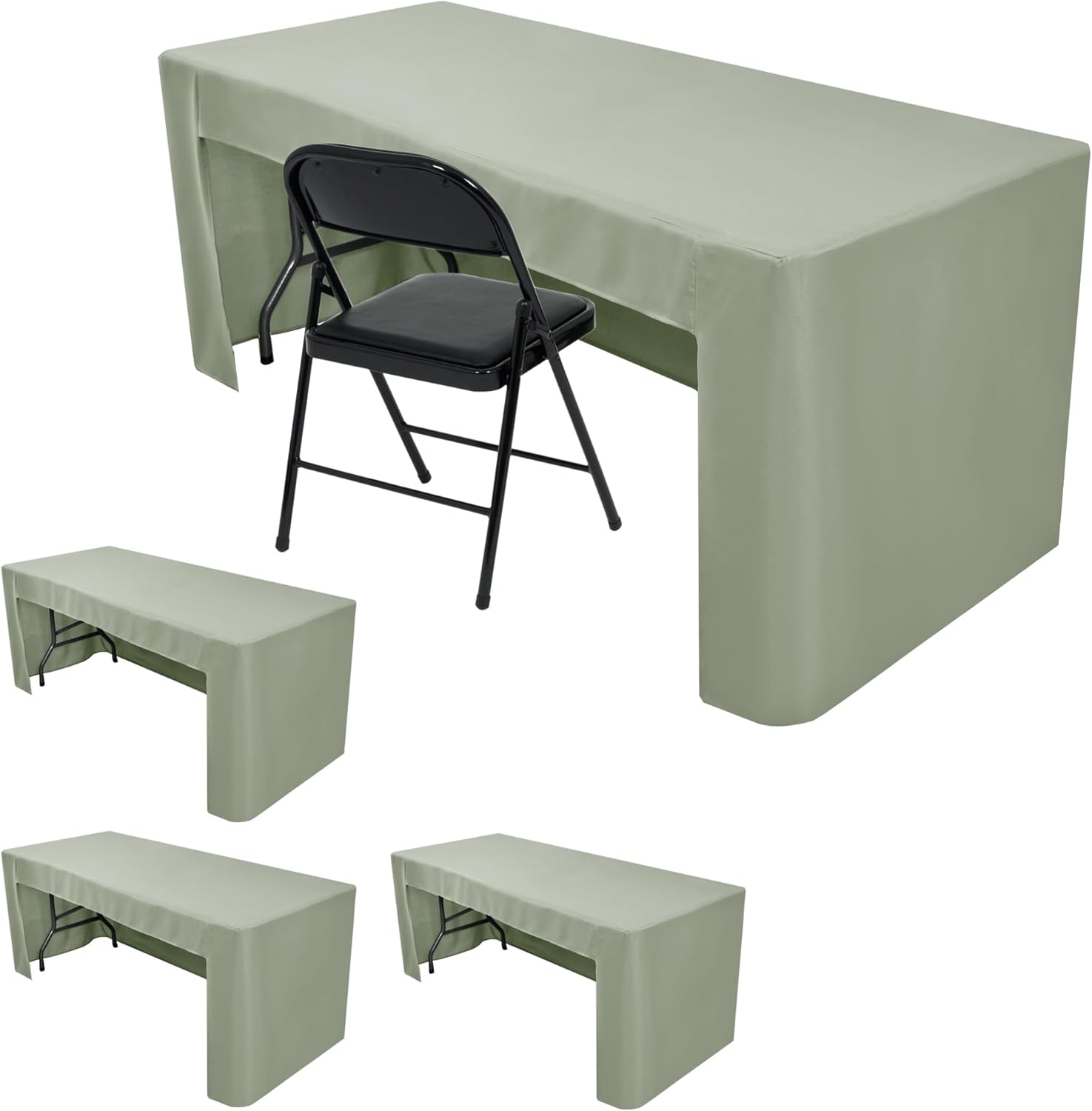 HolidayIdeas Open Back Fitted Tableclothss for 4 Foot Rectangle Table, Wrinkle Resistant Washable Table Covers 24x48 Inch for Craft Fairs, Banquets, Trade Show Display, Sage Green,4 Pcs