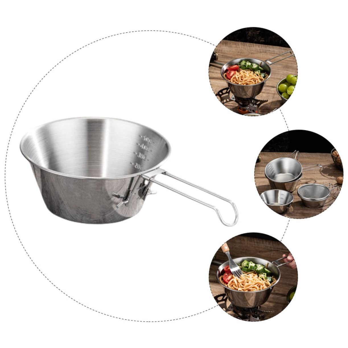 Abaodam 3sätze Edelstahl Camping Schüssel Teiliges Outdoor Geschirr Mit Handgriff Und Tragetasche Faltbare Suppenschüssel Für Picknick Bbq Und Wandern Edelstahl Leicht Und Langlebig