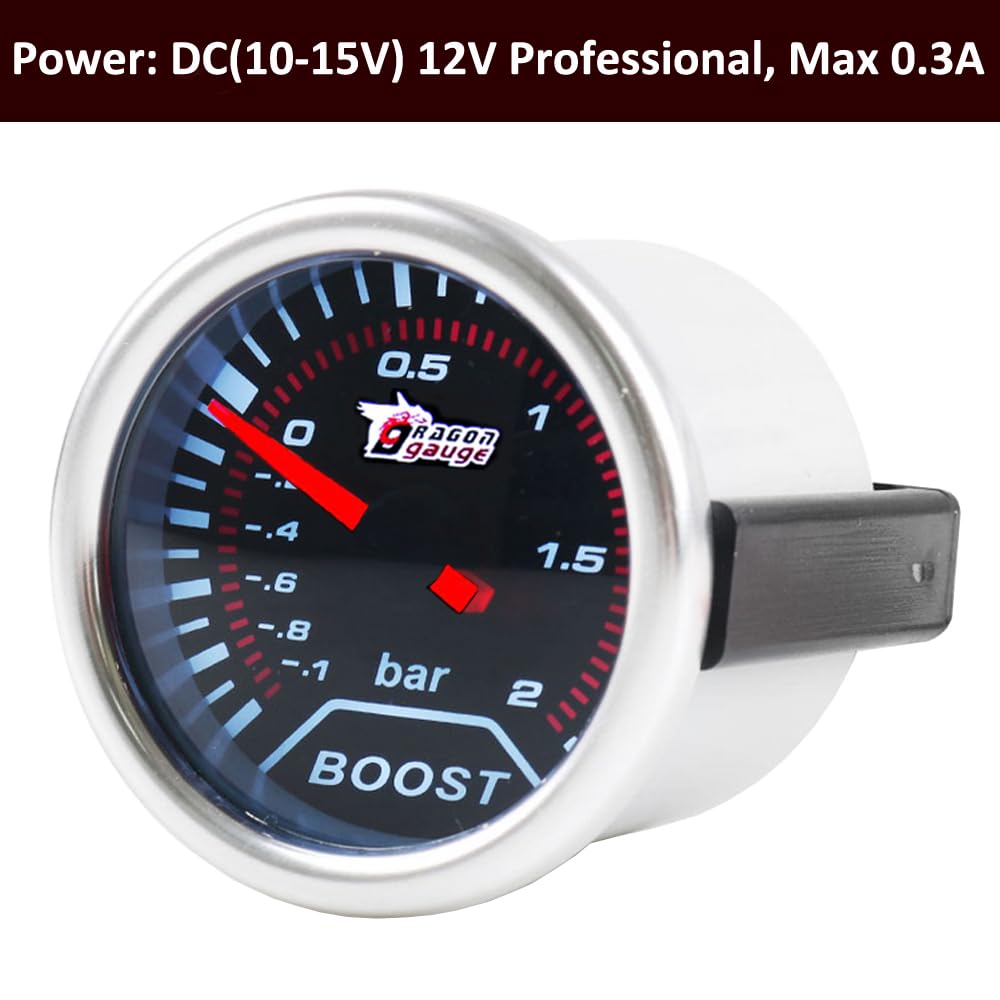 ETOPARS Universale Auto Turbo Boost Manometro 2 Pollici 52mm Turbo Boost Misuratore Bar Boost Puntatore Indicatore Calibro Bianco Luce Boost Pressione Strumenti Lente Tinta Fumo