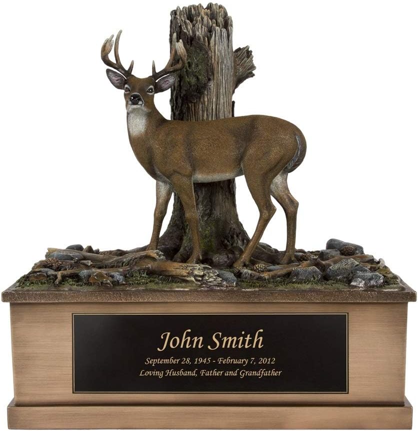 Perfect Memorials Large Custom Engraved Deer Cremation Urn (400 Cu/in) - Cremation Urn for Human Ashes/Display at Home/Personalized Plaque/Deer in The Forest/A Beautiful Tribute to Your Loved One
