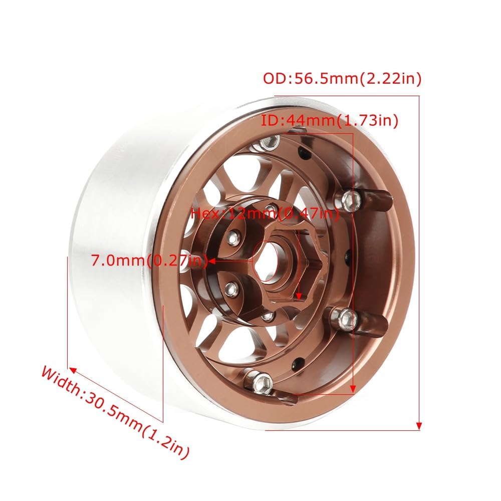 KINGCOO 4Stück 1.9 Zoll Beadlock Räder Felge Offset-10mm Aluminium Metall Radnabe Rad für 1/10 RC Rock Crawler Auto für Axial SCX10 TRX4 Gen8 TRX6 D90 Upgrade Ersatzteile(Silber)