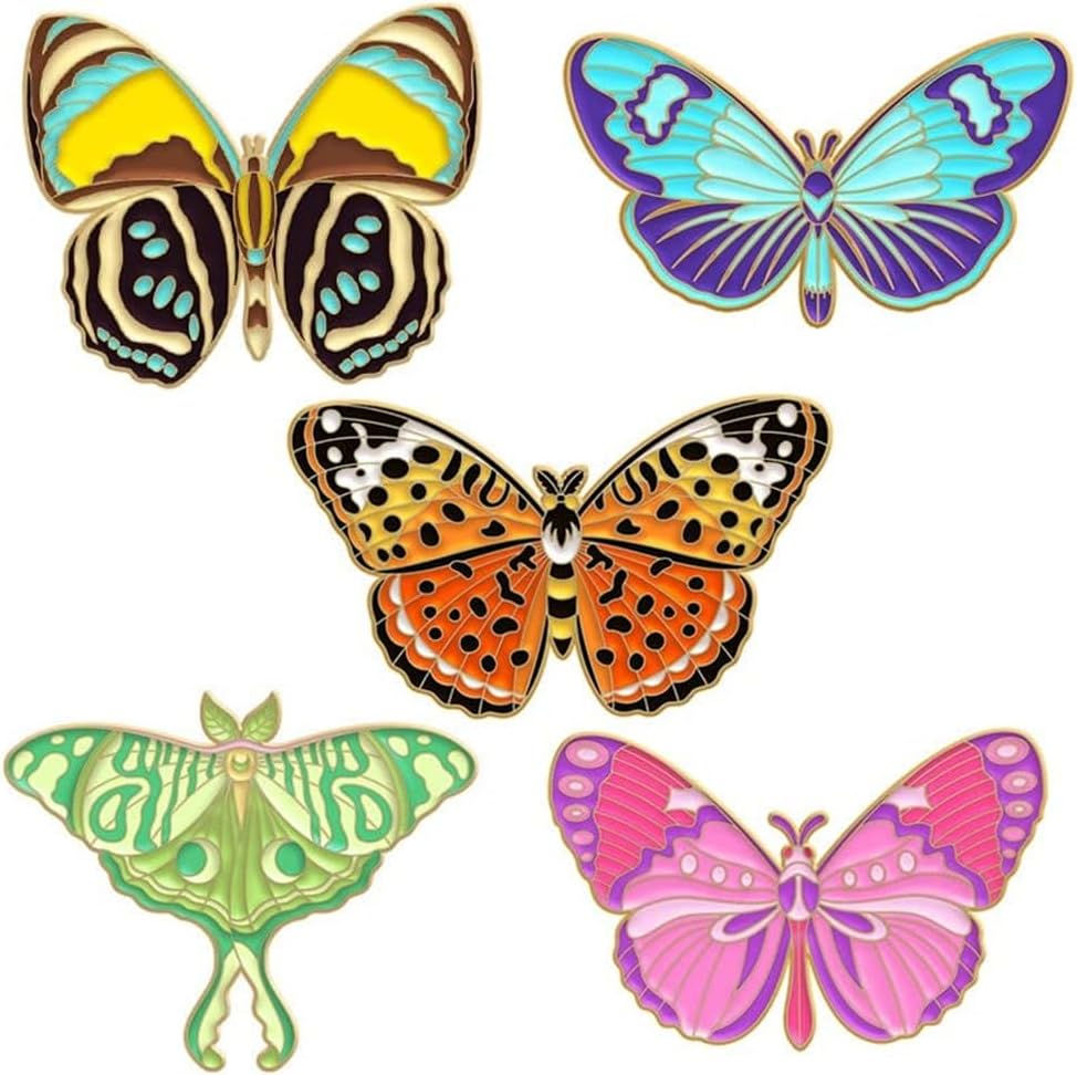 Cute Enamel Pin Set 5 Pcs Colorful Butterfly Lapel Badges Pins Brooches Cartoon Brooch Badge Pins for Clothes Bags Hats Backpack for Women Girls