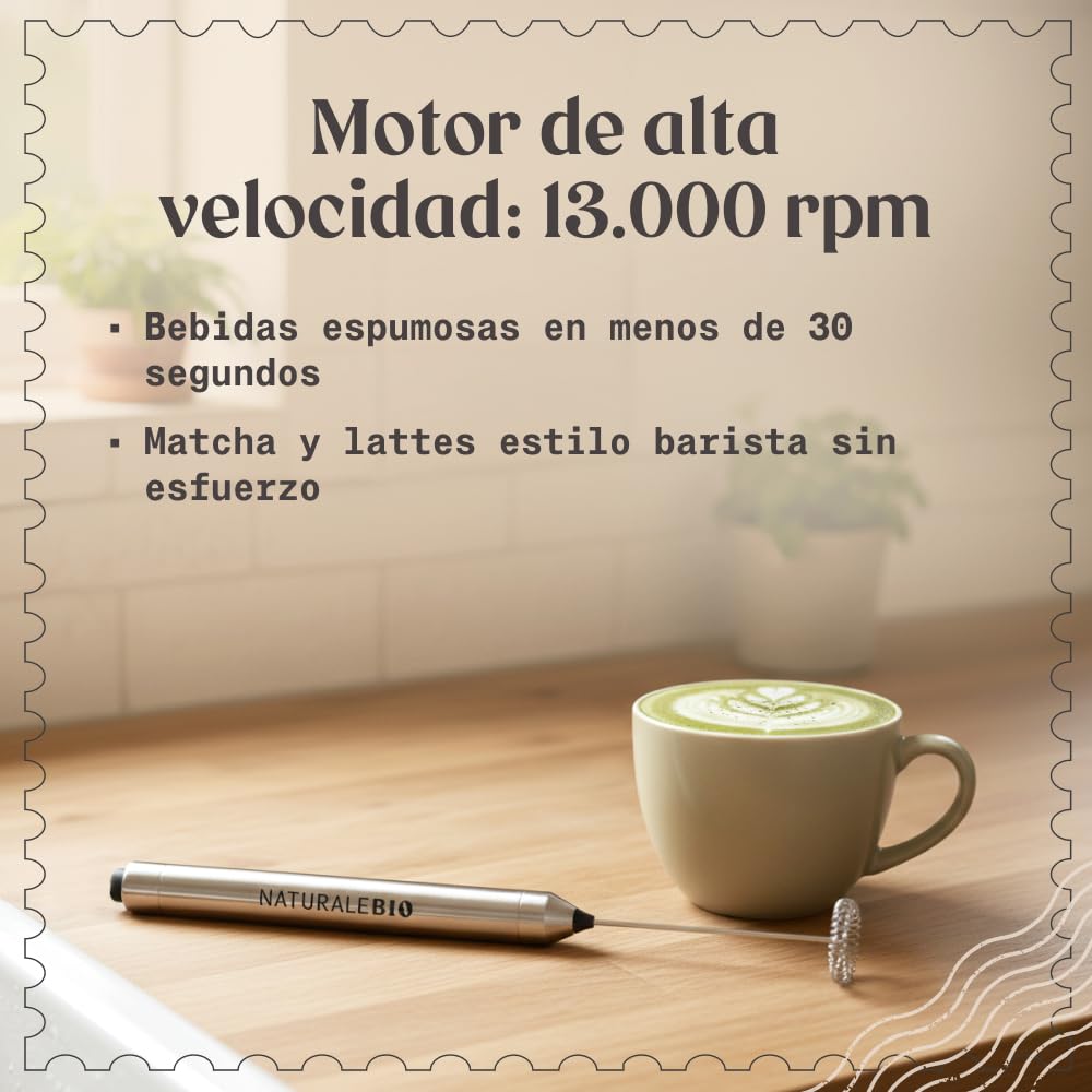 NaturaleBio Espumador eléctrico para matcha, latte, capuchino y chocolate caliente