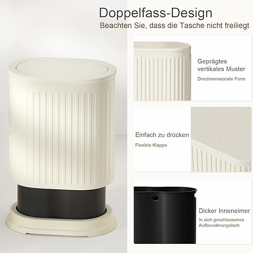 Miniatura 4 de Cubo de basura de 1.6 galones con tapa, cubo de basura pequeño para baño, cubo de basura delgado con cubo interior, contenedor de basura con tapa