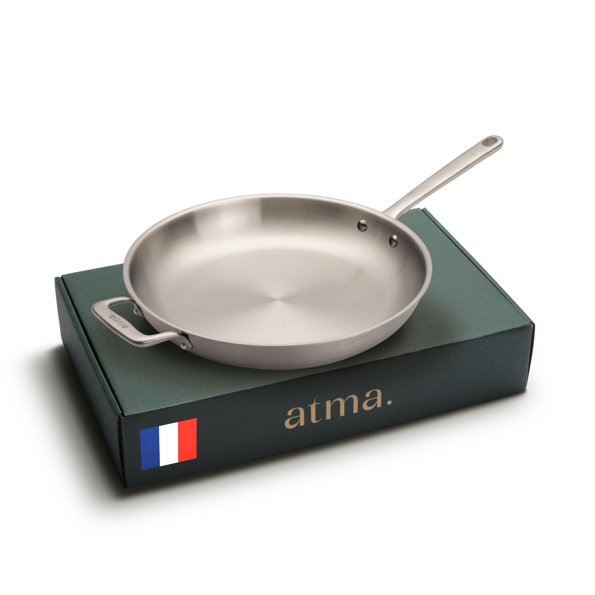 Atma la Bonne Poêle Inox Triple Couche - Poêle Induction 32cm avec Manche Riveté - Sans PFAS ni Revêtement Chimique - Compatible Tous Feux et Four - Fabriquée en France