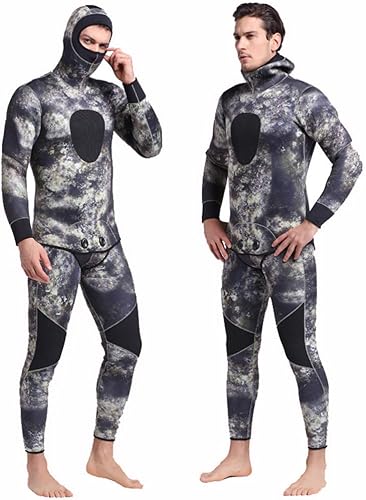 Nataly Osmann Traje de neopreno de camuflaje prémium de 0.197in para hombre de pesca submarina con capucha, traje de buceo, trajes de esnórquel