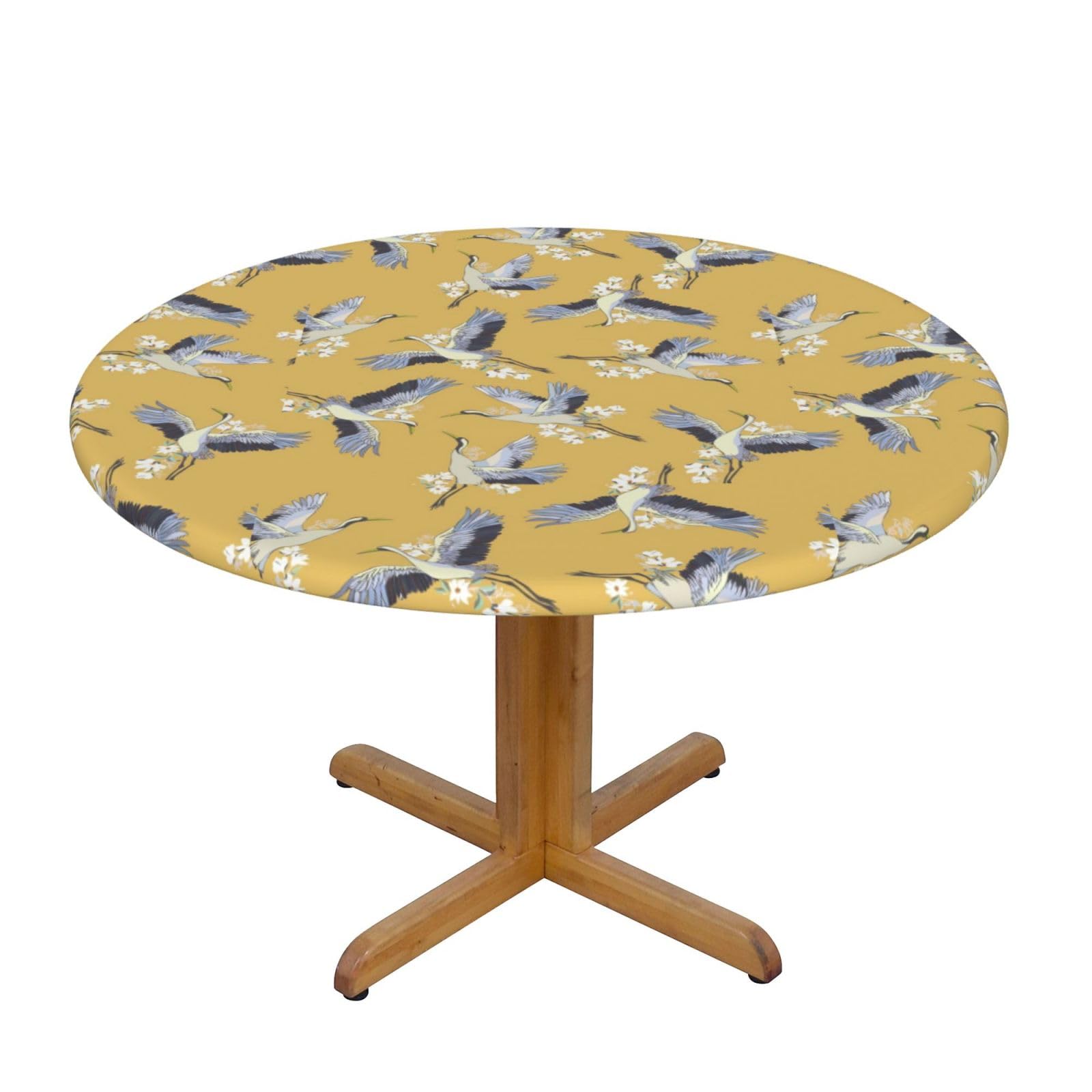 ESNAIUVCD Birds print Waterproof Round Tablecloth,Outdoor Table Cloth with Elastic Edged, Elastic Tablecloth Wipeable, Garden Table Cloth Suitable for sizes 90cm-140cm