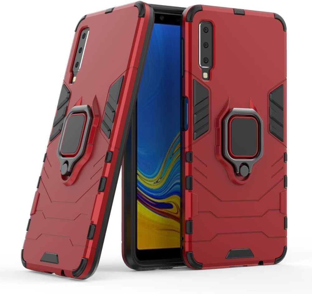 Galaxy A7 2018 Case DWaybox Ring Holder Iron Man Design 2 in 1 Hybrid Heavy Duty Armor Hard Back Case Cover for Samsung Galaxy A7 2018 SM-A750 6.0 Inch (Red)
