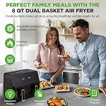 Friteuse à air à double panier NutriChef 8,8 QT | Cuiseur numérique sans huile de taille familiale avec fenêtre transparente | 9-1 options de cuisson prédéfinies | Technologie de circulation d'air chaud à 360° | 4,4 QT par panier | Noir