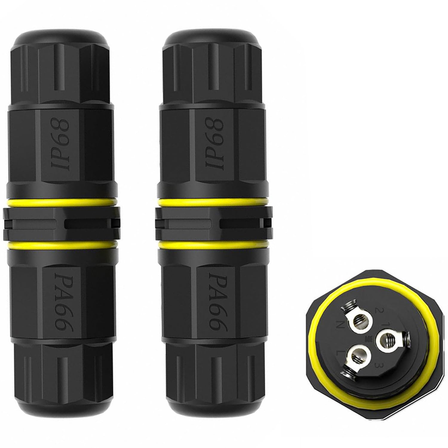 3 Pole Wire Connector Waterproof IP68 External Electrical Junction Box,M20 2way 3pin for Cable Ø0.18-0.4in for Outdoor Underground Cable, LED Street Landscape Lights,CE Certified 2Pack