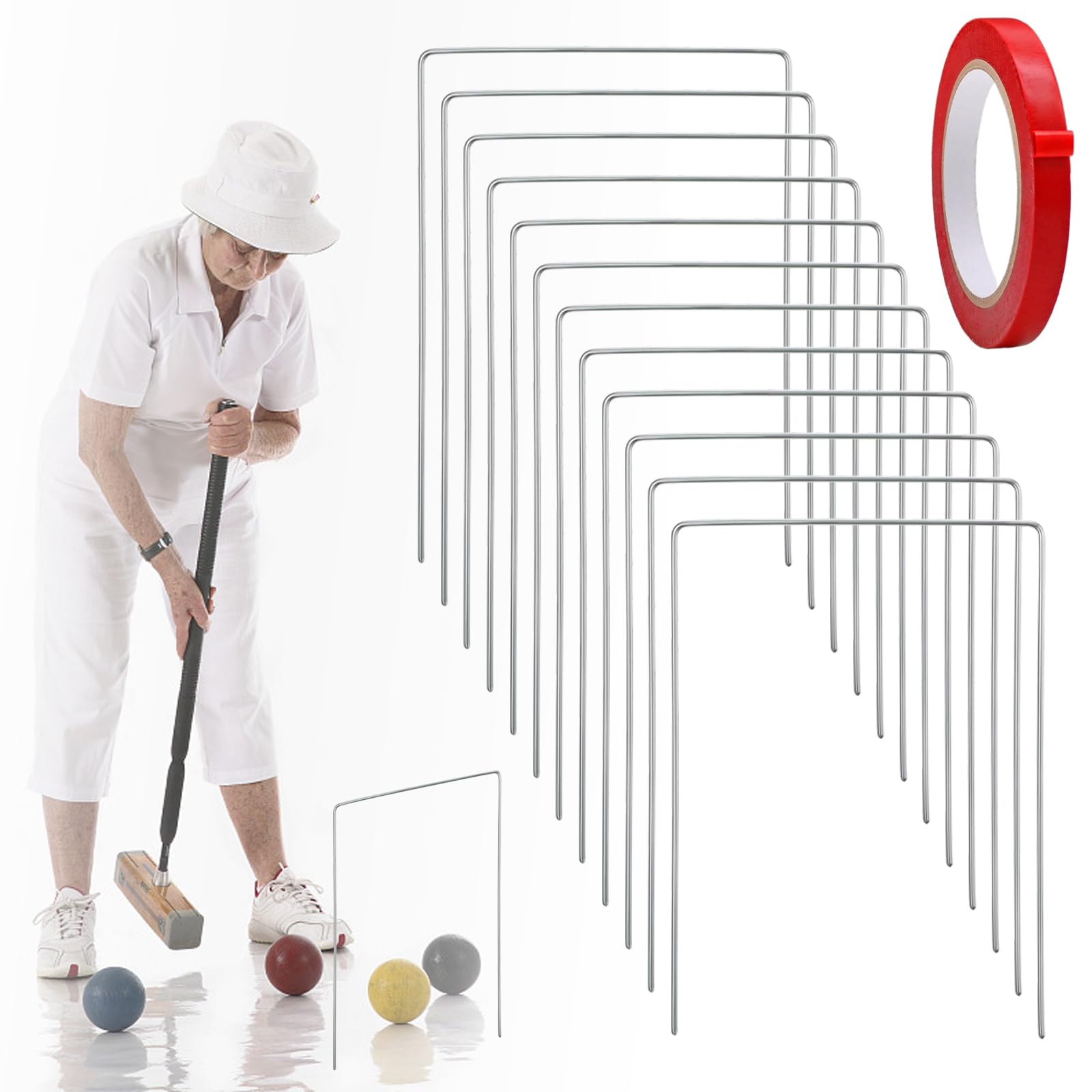 Dxmimer 12 PCS Arch Croquet Wickets Replacement for Croquet Metal Croquet Hoops,9×7.8 inch Thick Steel Wire Croquet Metal Hoops for Family Lawn