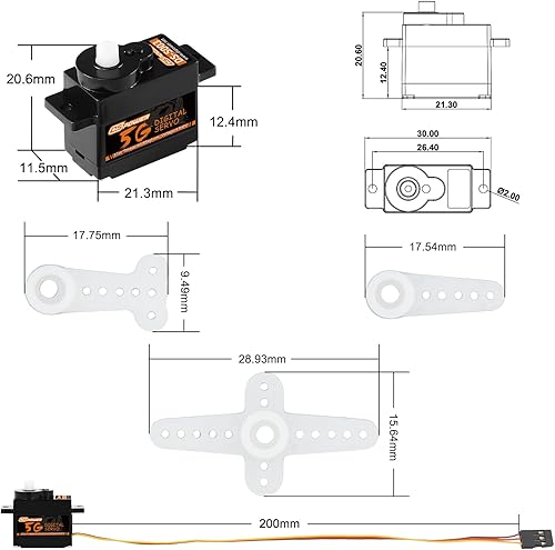 Miniatura 7 de DSPOWER Mini servo digital 5G, kit de motor micro RC de engranajes de plástico con bocina servo 25T para 128 RC modelo de coche, barco, helicóptero
