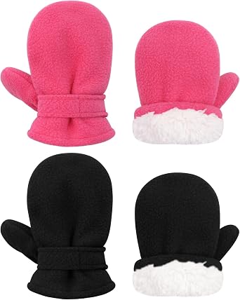 qikqik 2 Pairs Baby Mittens Winter Toddler Mittens Warm Fleece Infang Gloves for Boys Girls Toddler Winter Gloves for Kids