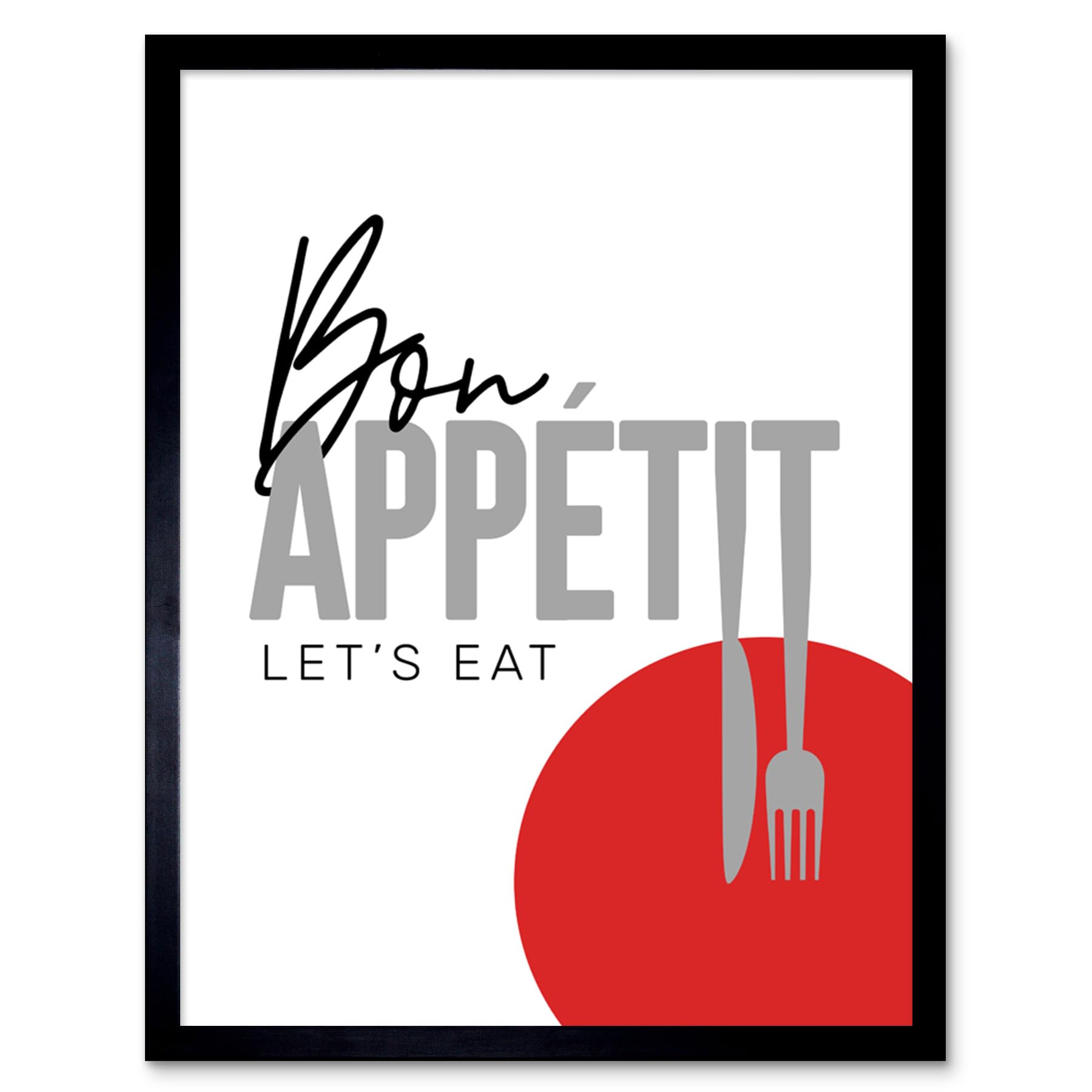 Wee Blue Coo Bon Appetit Typography Art Print Framed Poster Wall Decor 12X16 Inch