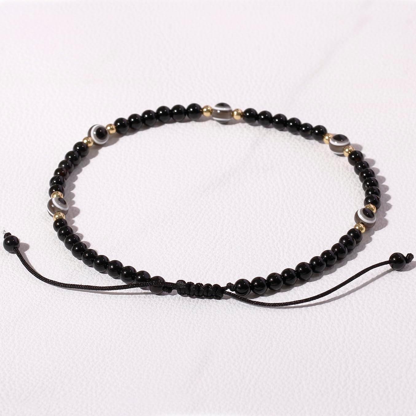Evil Eye Anklet Gemstones 4mm Agate Beaded Summer Beach Ankle Bracelets for Women Protection Jewelry - Image 4