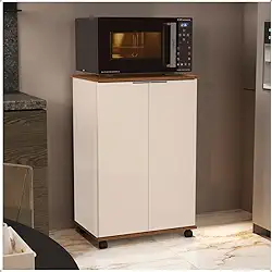 Balcão Pratic para Cozinha Microondas, Multiuso 2 portas - Cores (Off White/Freijo)
