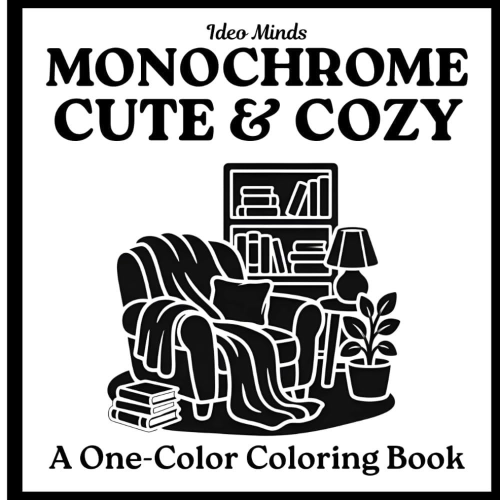 Cozy & Cute Monochrome Coloring Book: for Adults and Teens, Bold & Easy Coloring Designs for Relaxation with Hygge Inspirations by Ideo Minds