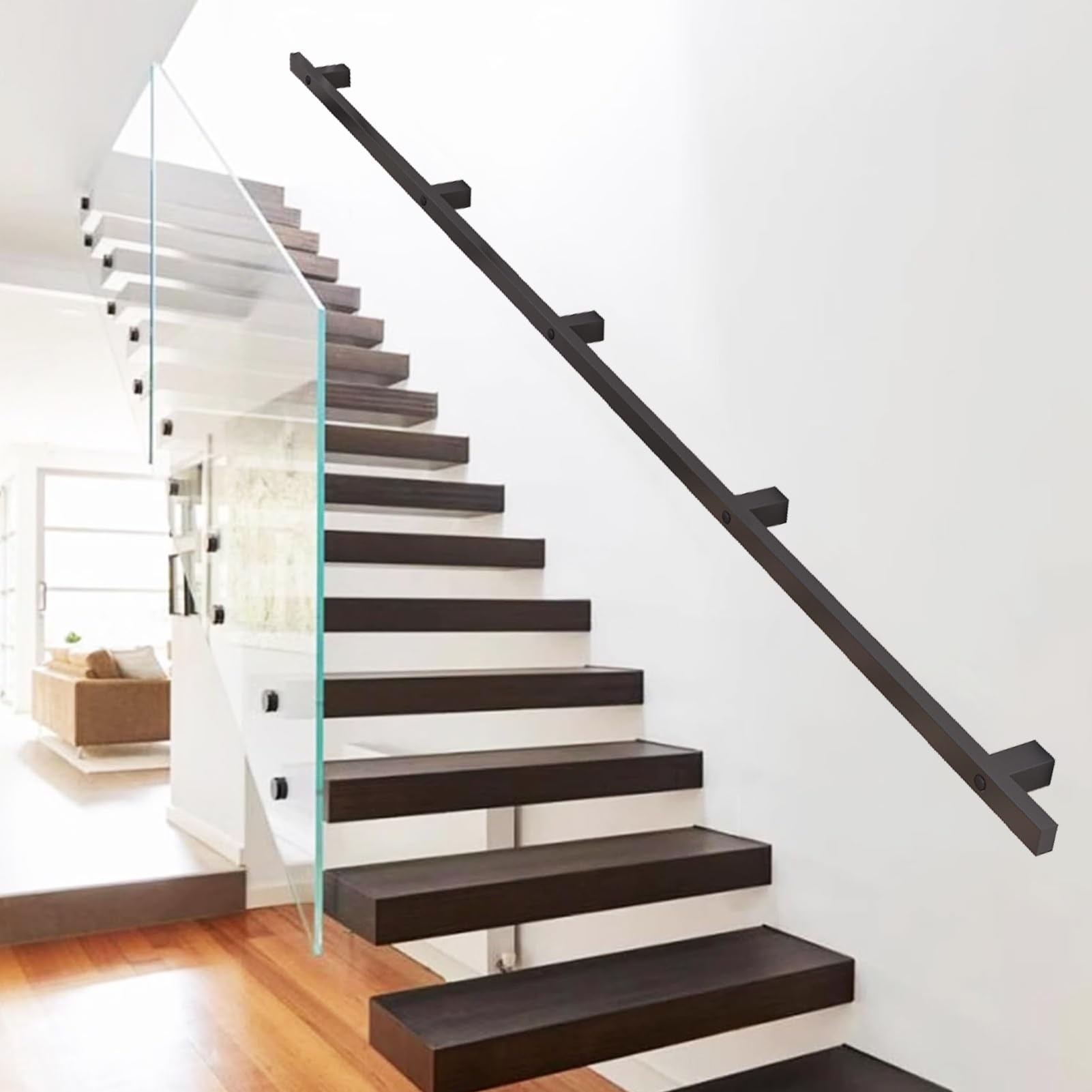 Fkxsxaz Black Industrial Metal Stairs Handrail Kit, 7Ft 12Ft 16Ft 20Ft Staircase Banister Hand Rails For Indoor Outdoor Wall Mount Stair Railing Brackets Iron Support Pipe Grab Bar, (18Ft/5