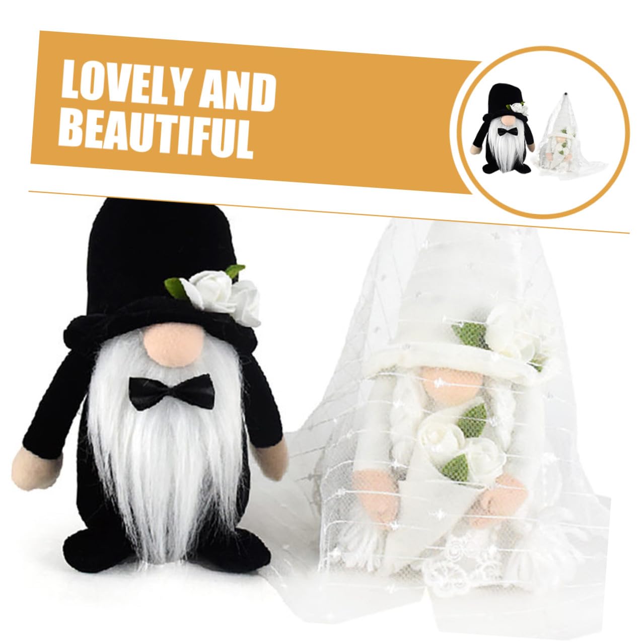 2 Stück Hochzeit Dekoration Gesichtsloser Gnom Brautgnompuppe aus Stoff und Pp Baumwolle als Tischdeko für Braut und Bräutigam bei Hochzeitsfeier
