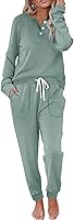 WIHOLL Women's 2 Piece Lounge Set: Button Down Sweatshirt & High Waist Sweatpants with Pockets - Soft Stretchy Sweatsuit
