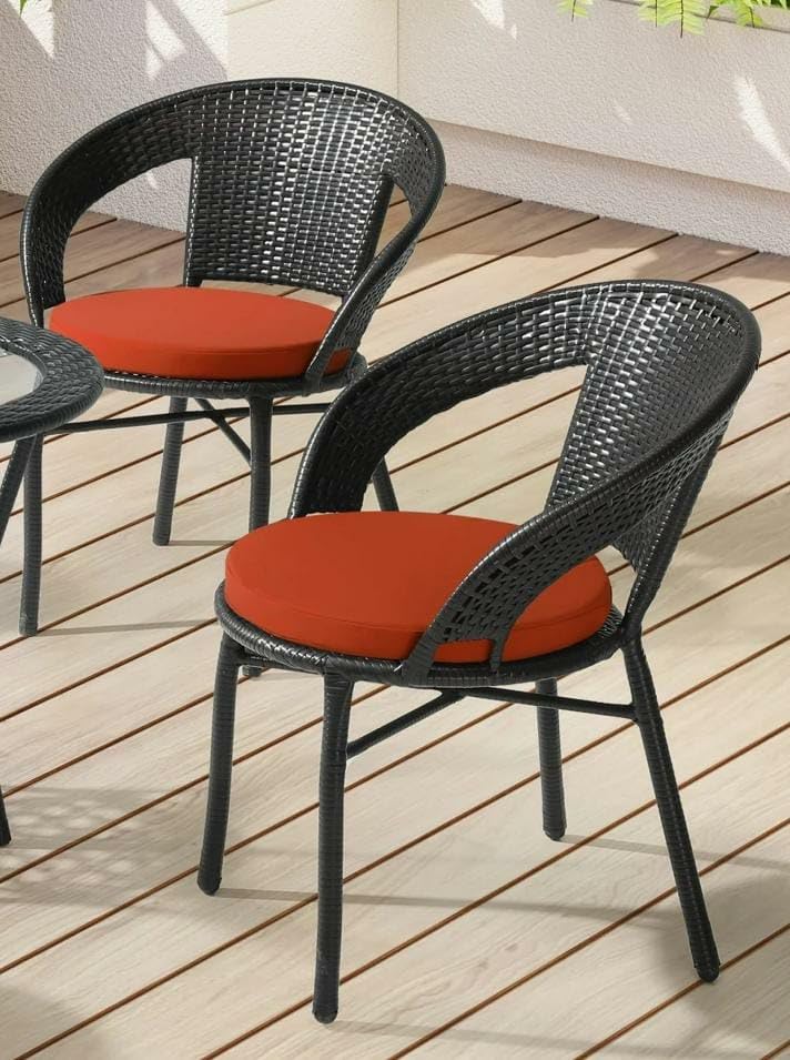 Image of PRATHAM India 2+1 Outdoor Indoor Patio Set Bistro Set Rattan Chair Set Lawn Balcony Outdoor Garden Chair Table Set (Black Chair & Orange Cushion)