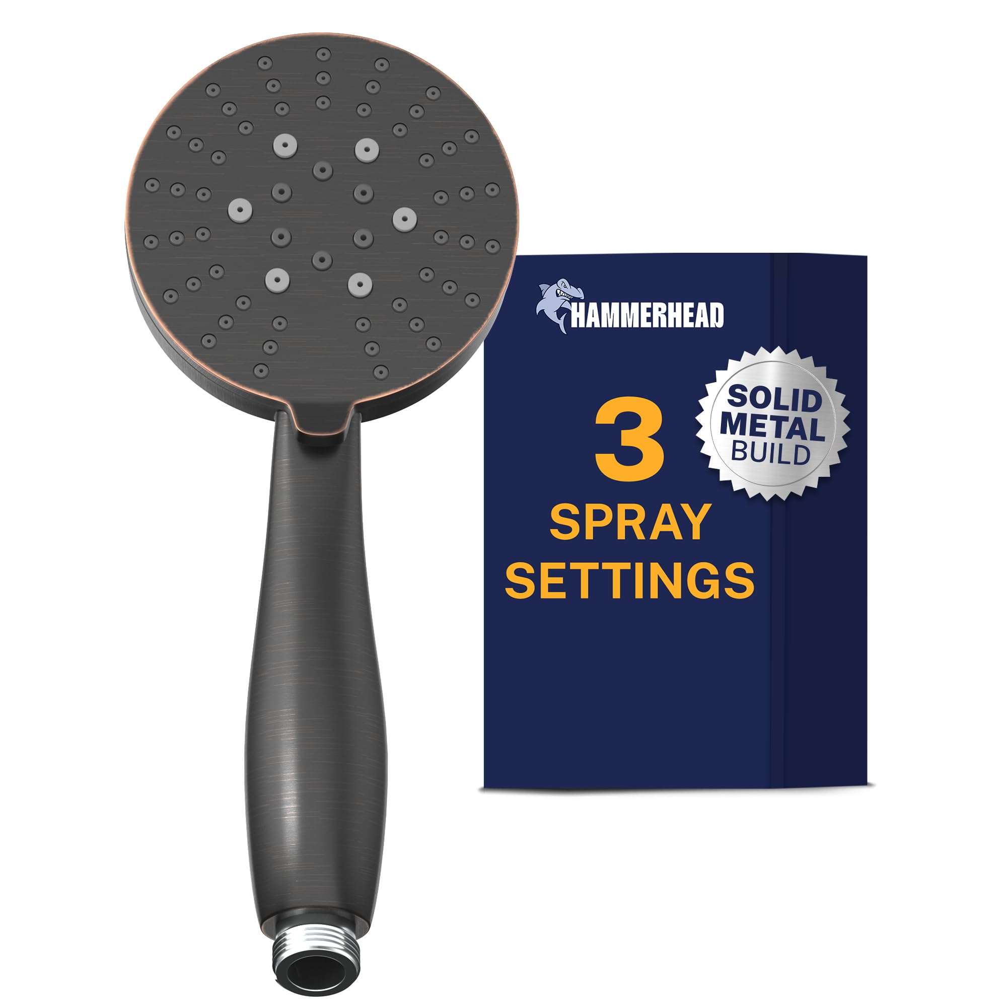 Hammerhead Showers Oil-Rubbed Bronze All Metal 3-Spray Hand Held Shower Head, Oil Rubbed Bronze | Select From Wide, Massage, And Mist Sprays | 2.5 Gpm High Flow Handheld Showerhead