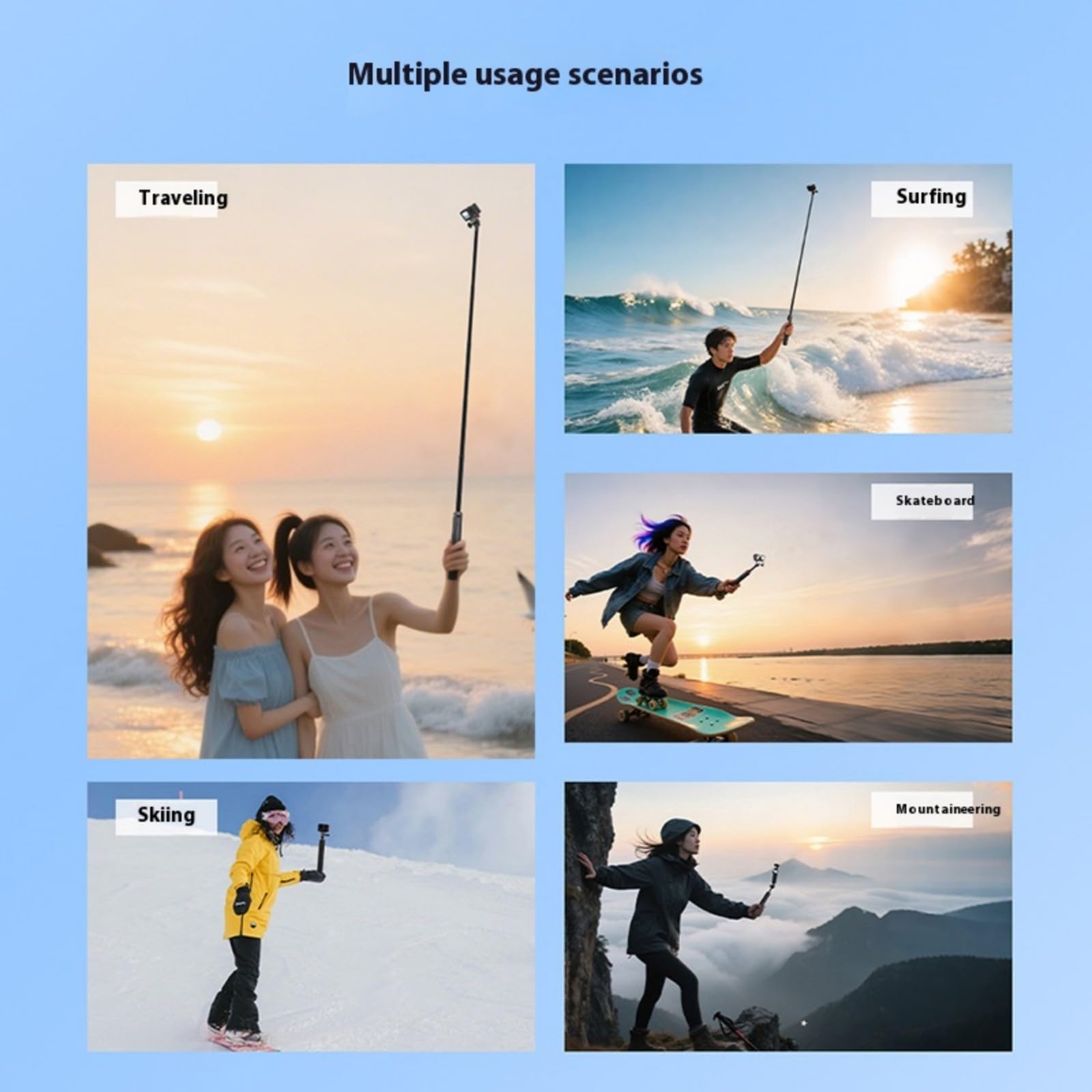 Bastone per selfie portatile con treppiede Accessori Asta telescopica estensibile per selfie per fotocamera d'azione Treppiede da viaggio leggero