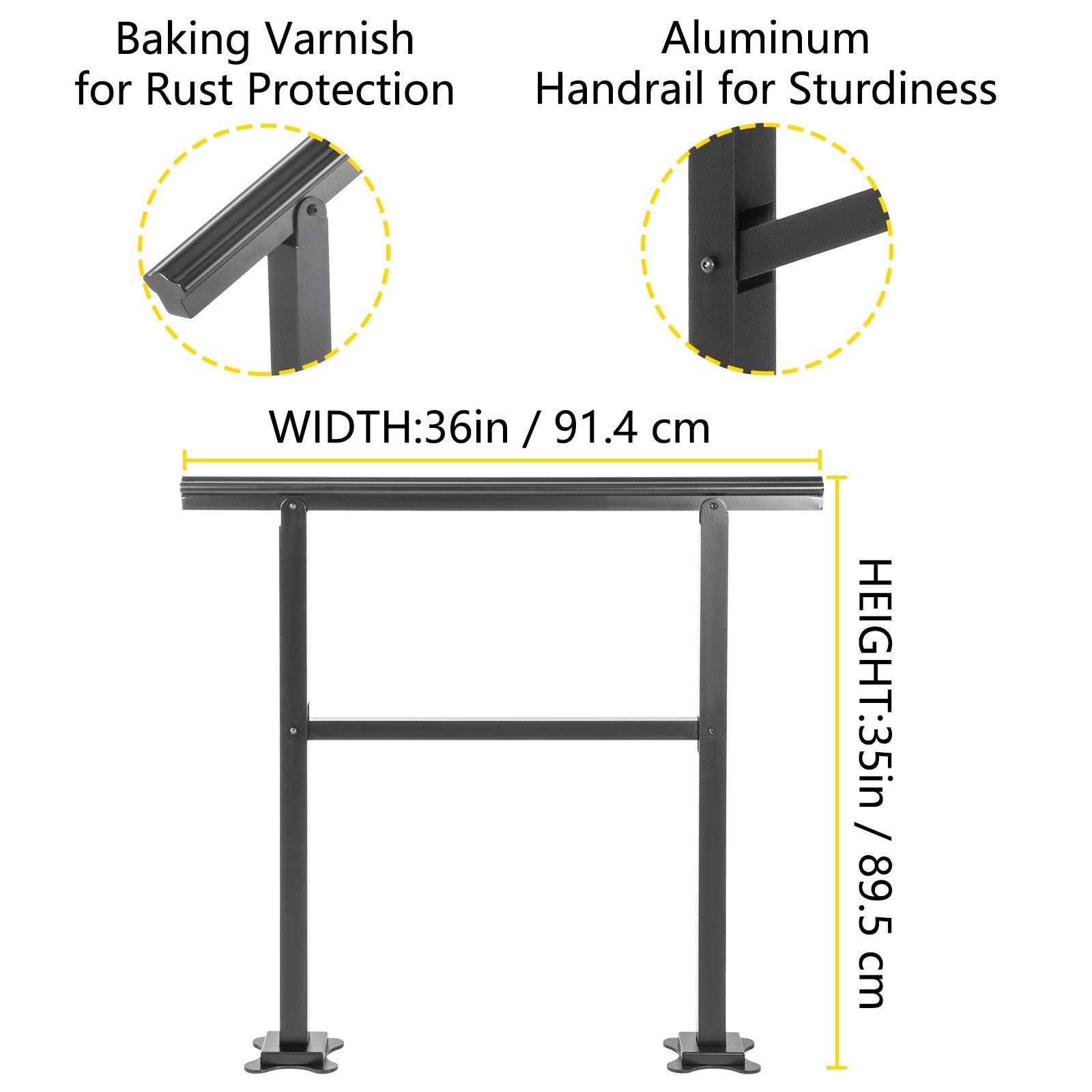 (similar item ) VEVOR 3 Step Handrail,Black Adjustable Fits 1 or 3 Steps Mattle Wrought Iron Outdoor Step Stair Rail,with Installation Kit