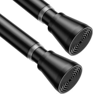 ZipGlo 2 Pack Spring Tension Rods 28-49 Inches, 7/8 Inch Diameter Black No Drill Spring Loaded Adjustable Extendable, Small Short Tension Curtain Rod for Windows Kitchen Doorway Closet Cupboard