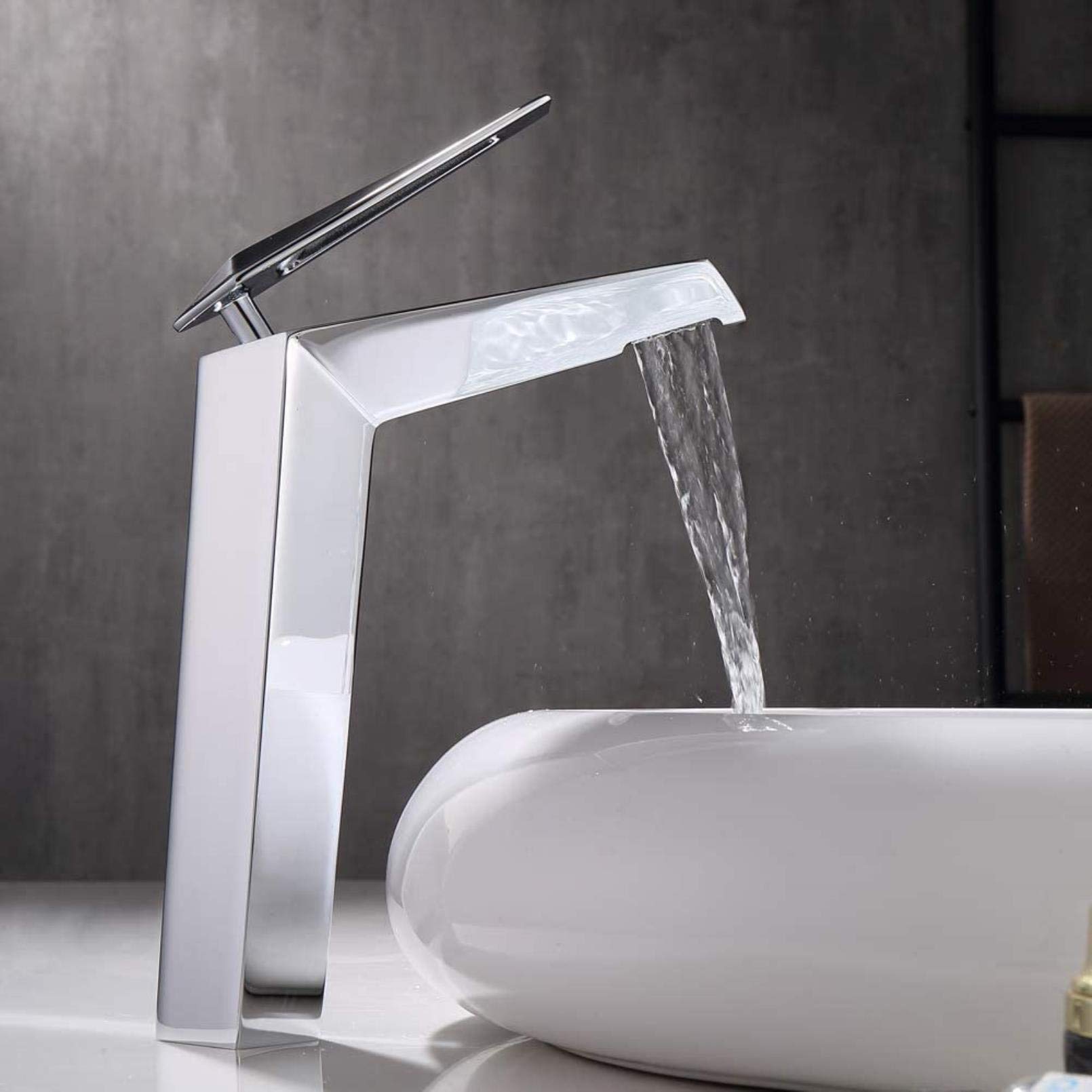 Wasserhahn, Aufsatzwaschtischarmatur, Badezimmer-Waschbecken-Mischbatterie, moderner Stil, Einhebel-Einloch-Behälter, Waschtischmischer, Wasserhahn, Messing, heiß und kalt, hohe Wasserhähne, Chrom