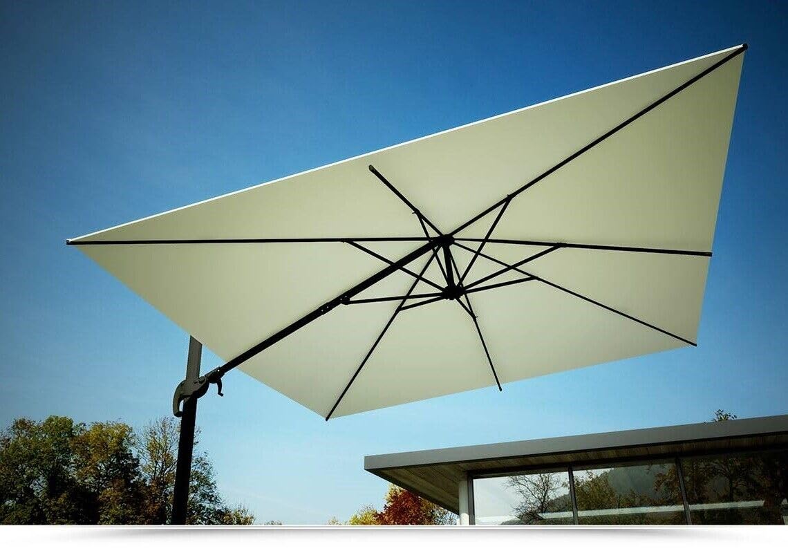 Megashopitalia Ombrellone da Giardino 3X3 MT Ecrù Base Decentrata Alluminio Telo Poliestere 250gr Impermeabile e Rotazione 360 gradi Piscina Giardino Terrazzo Bar Ristorante