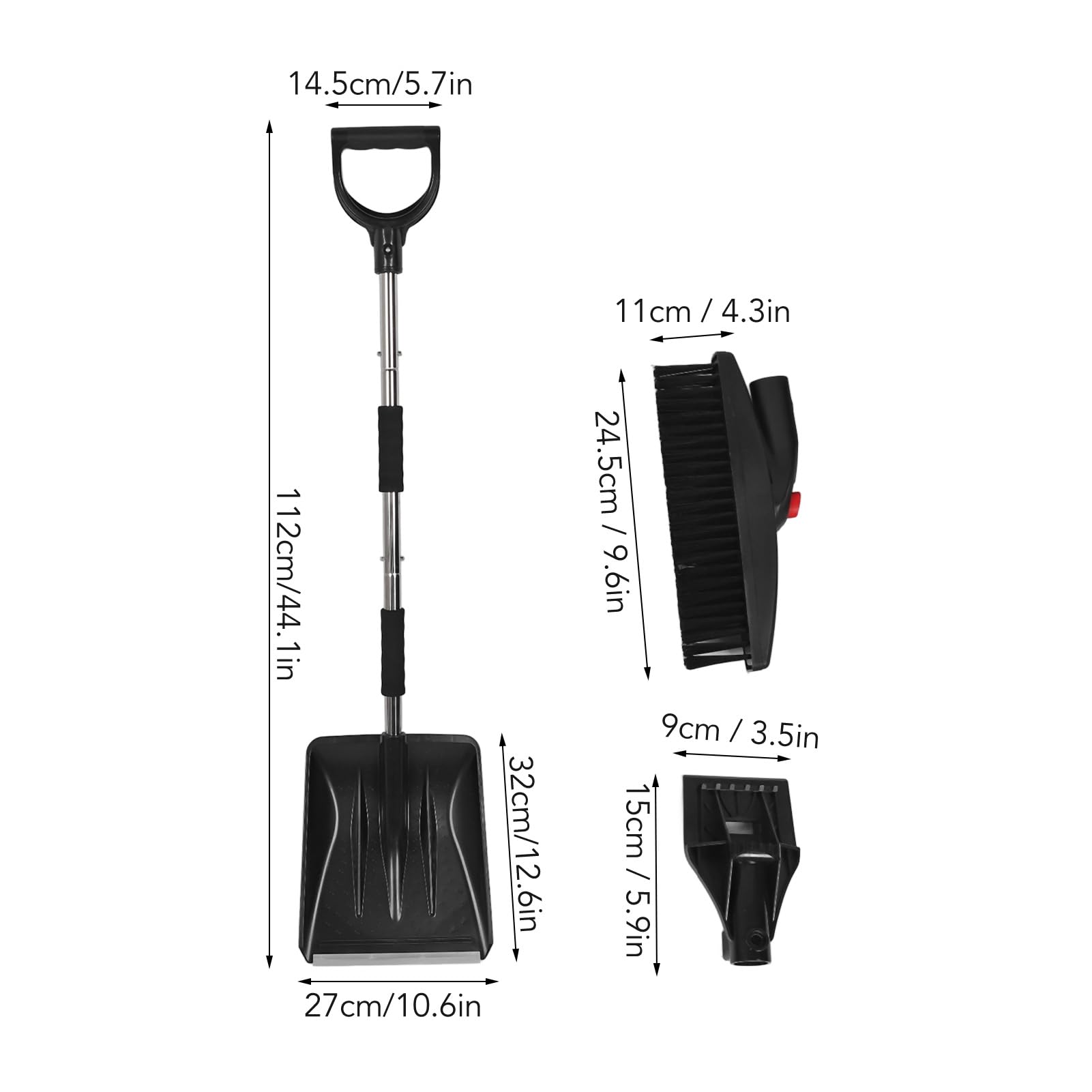 Pala de nieve para coche, pala de nieve extensible 3 en 1, pala de acero inoxidable para quitar nieve para coches, motos de nieve (blanco plateado)