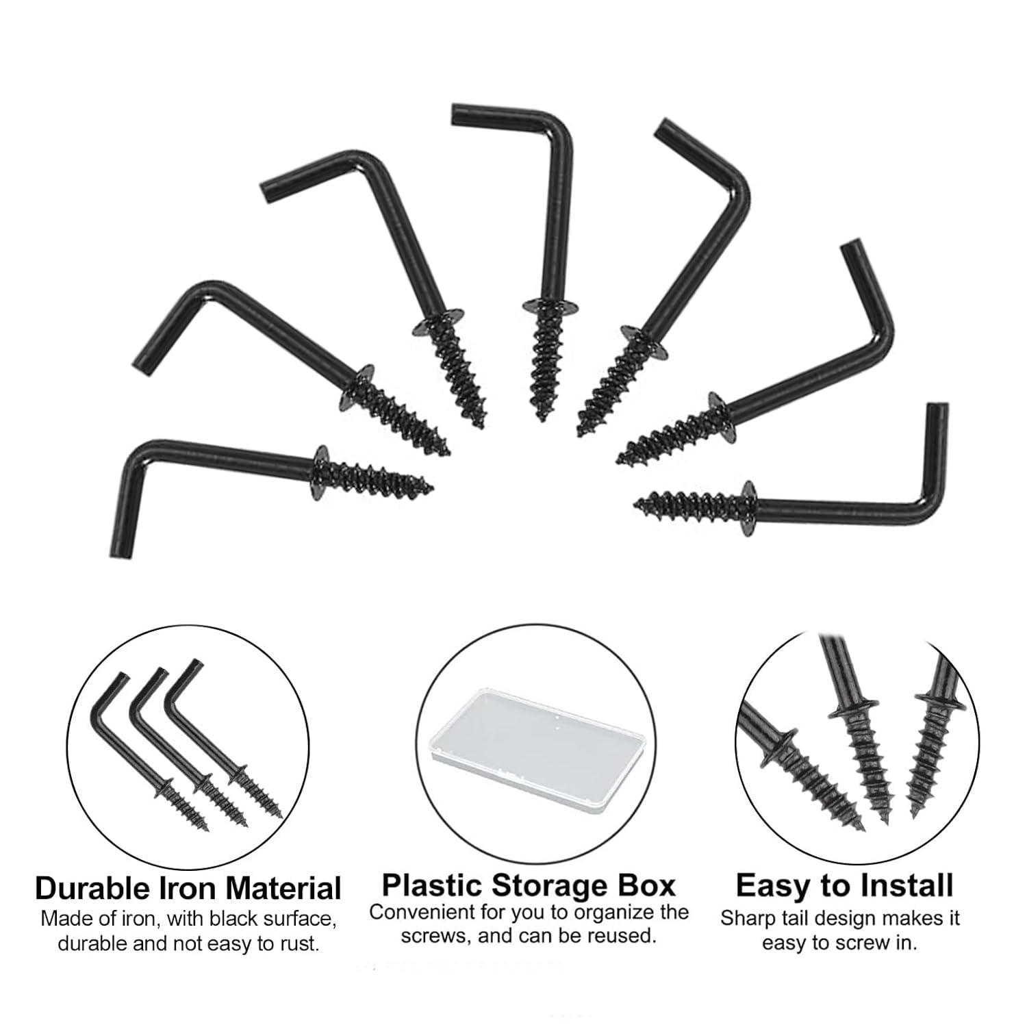 Alloygold 80 Pack Square Bend Screw Hooks – 1 Inch Black Zinc L Hooks For Hanging - View #6