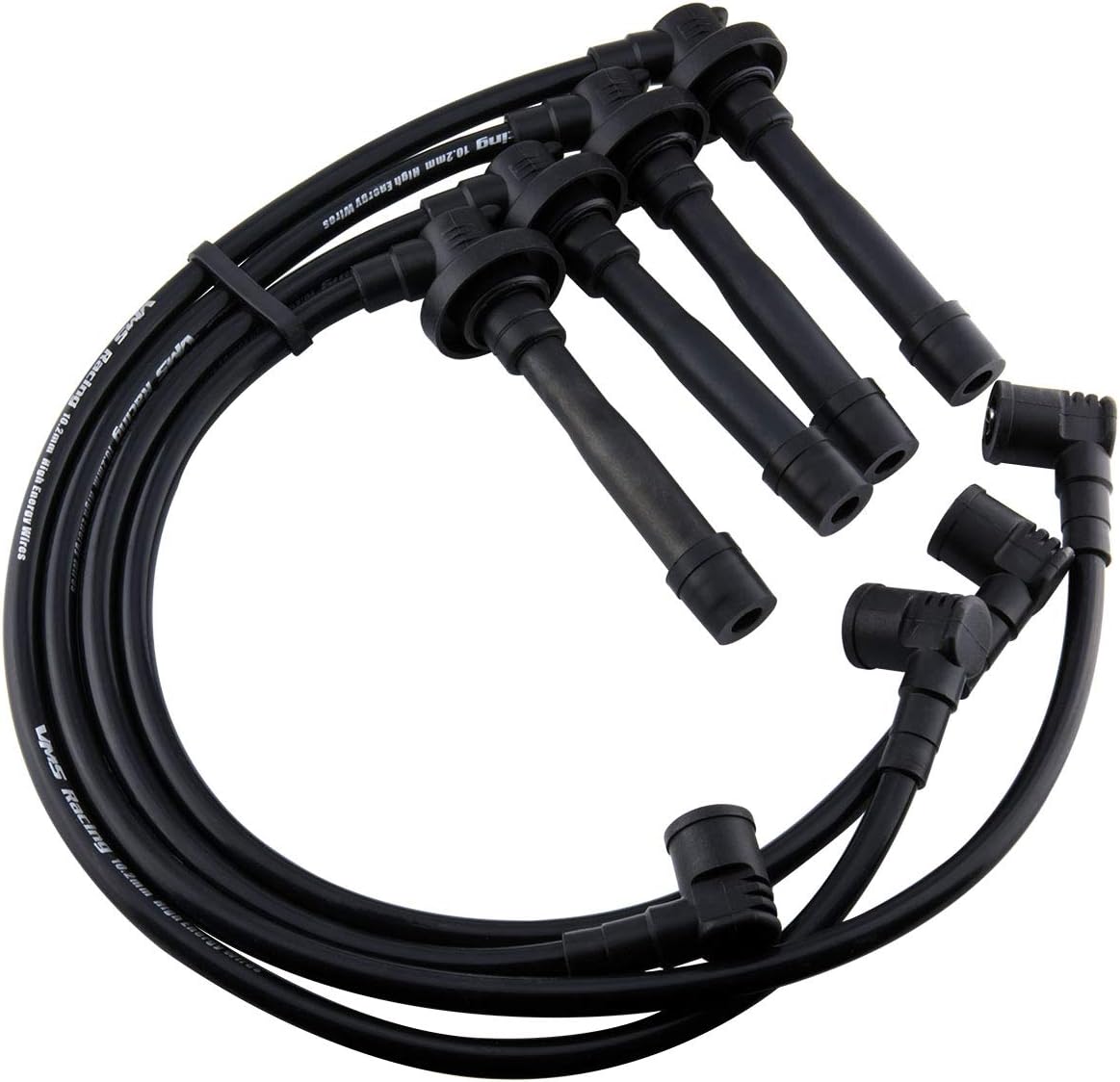 VMS RACING 92-00 10.2mm High Performance Engine Ignition Spark Plug Wires Wire Set in Black Compatible with Honda Del Sol Civic Si Vti Sir B16a1 B16a2 B16a3 B16a4 B16a5 B16a6 Dohc VTEC B16 1992-2000
