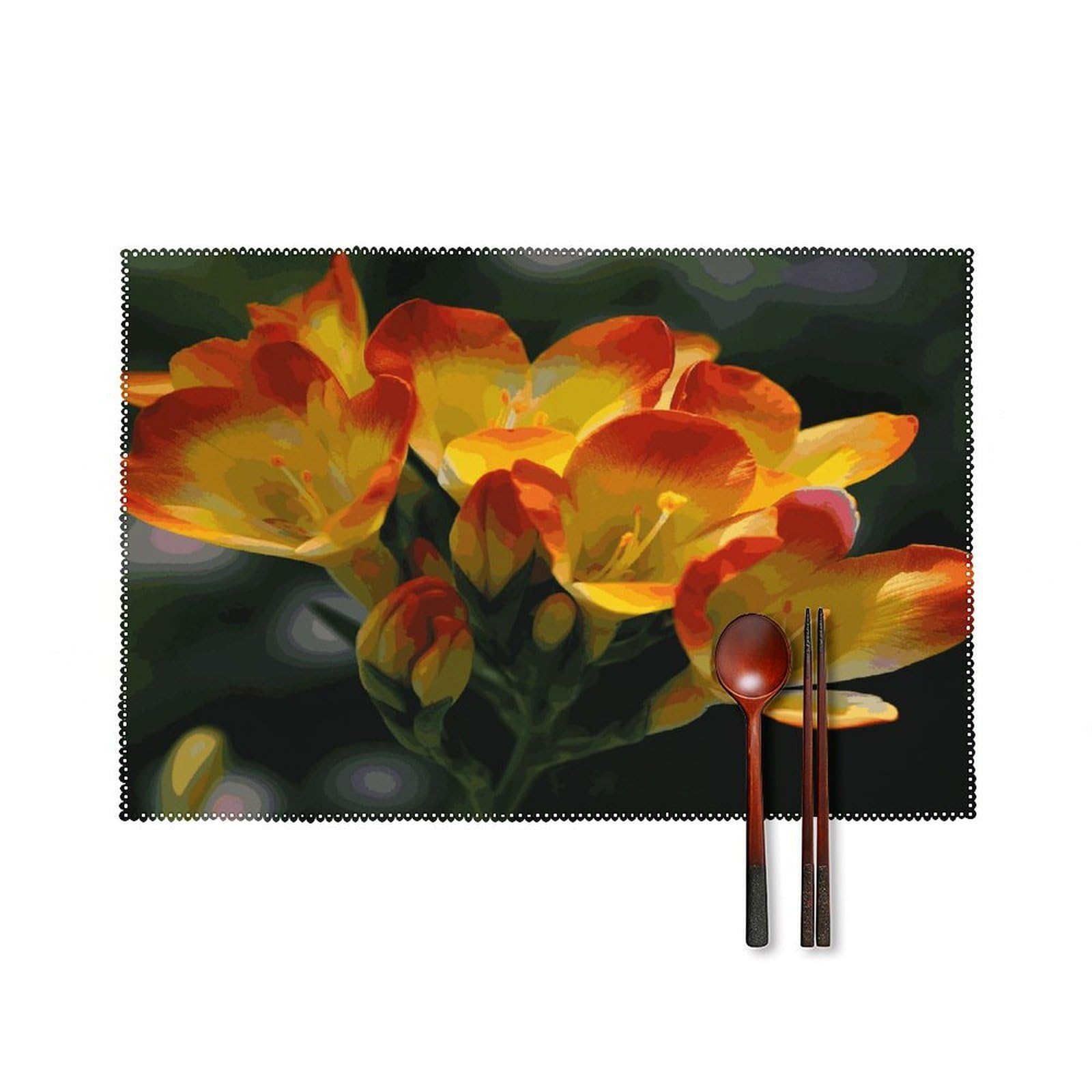 Fekiloot Style Freesia Beautiful Plant Flower Placemats Set Of 6,Table Mat