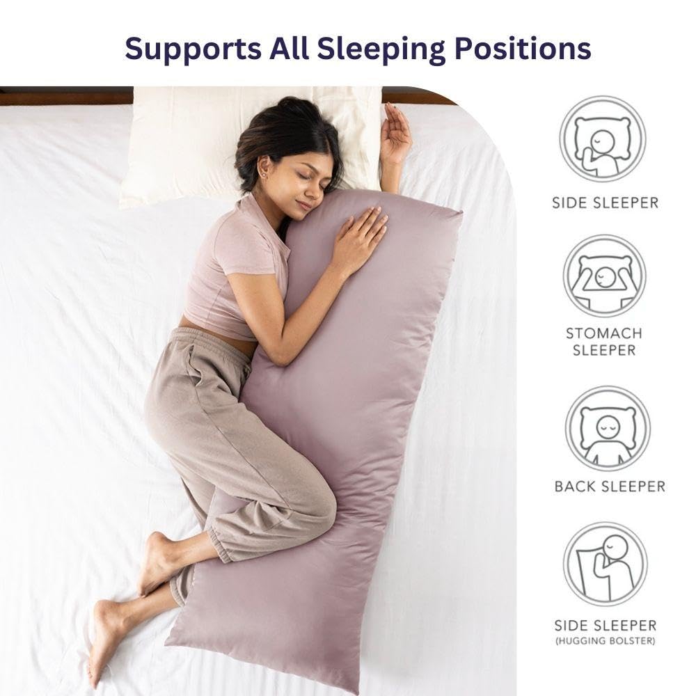 Wakefit Long Cuddle Pillow | Side Body Pillow for Sleep & Pregnancy Support | Soft & Resilient Fiber Fill | 6 Months Warranty | Woodrose | 50 x 19.68 x 4 inch 1