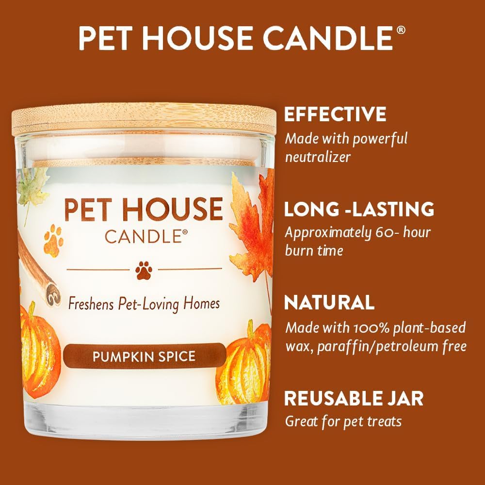 One Fur All Pet House - Velas de especias de calabaza a base de plantas/velas de soja, velas perfumadas de combustión limpia, vela de olor de mascotas de larga duración para el hogar, paquete de 4