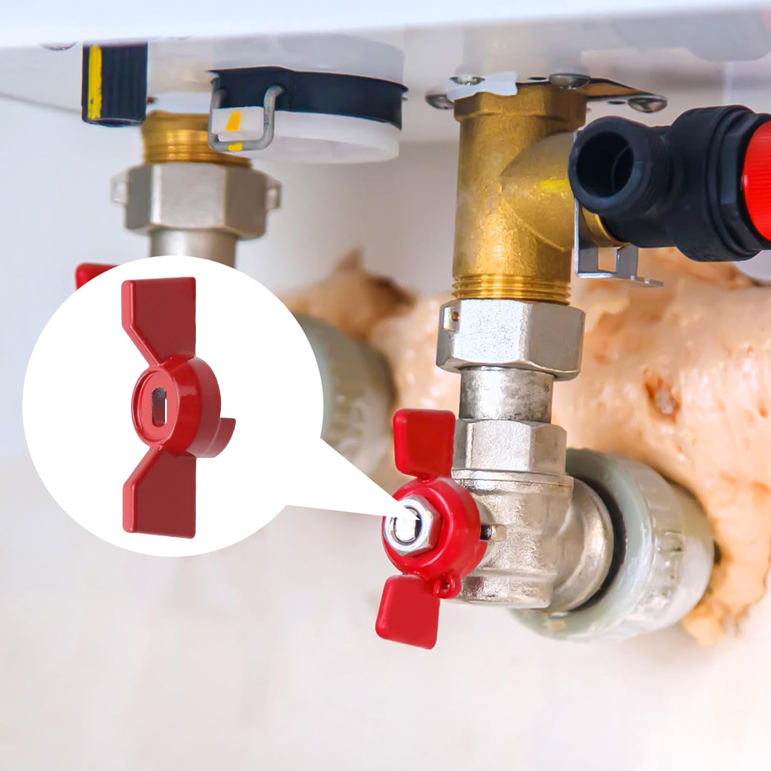 6Pack Lever Handle for Ball Valve Aluminum Alloy Water Valve | Butterfly Spigot Handle with Hole Size 6 x 8 mm for Garden Bathroom Outdoor Faucet Hose Bib Replacement (Red)