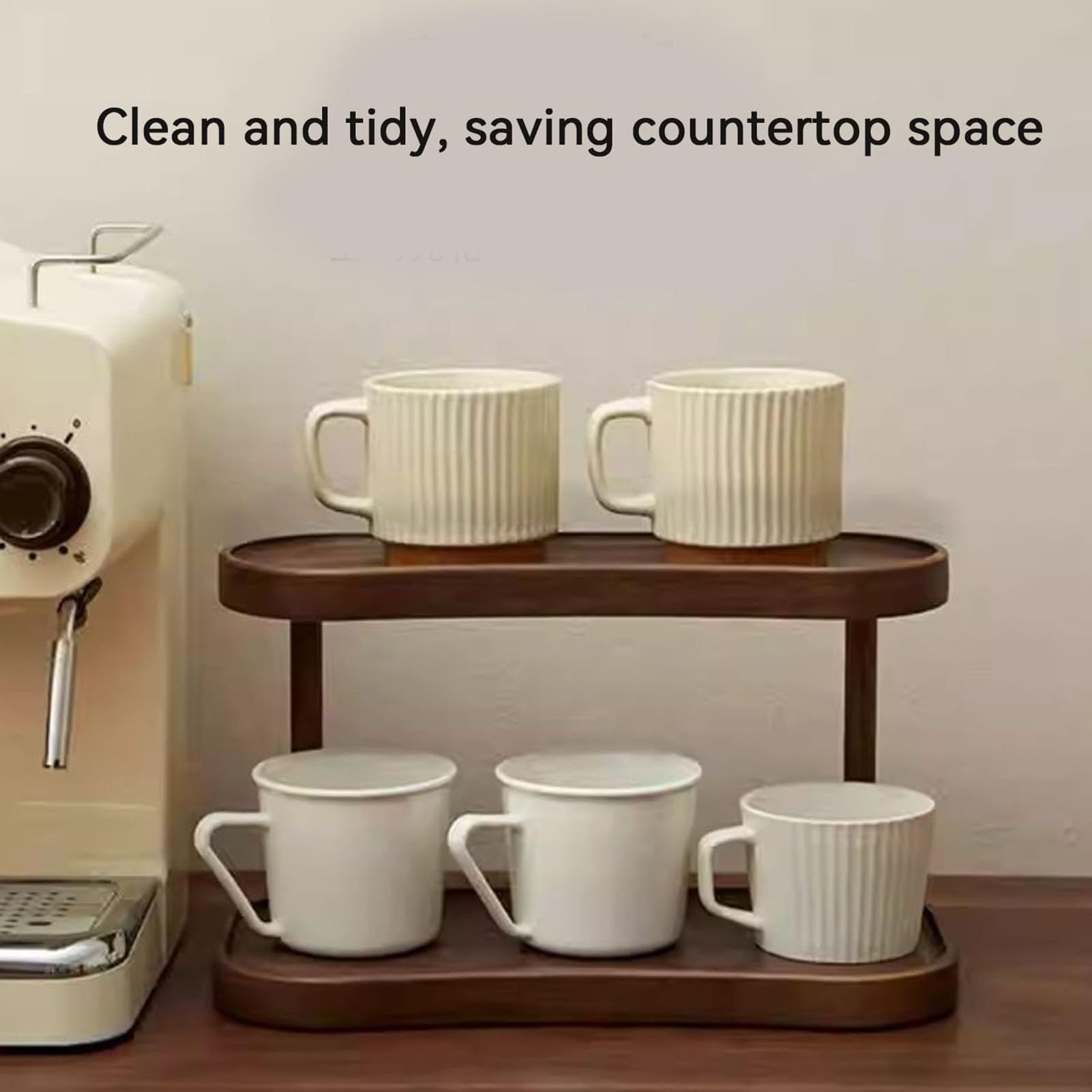 Supporto per tazze da caffè, a 2 ripiani, 40 x 20 x 22 cm, in legno composito, organizer da tavolo, per cucina familiare, dormitorio, interni, stazione caffè, bar, robusto, , elegante