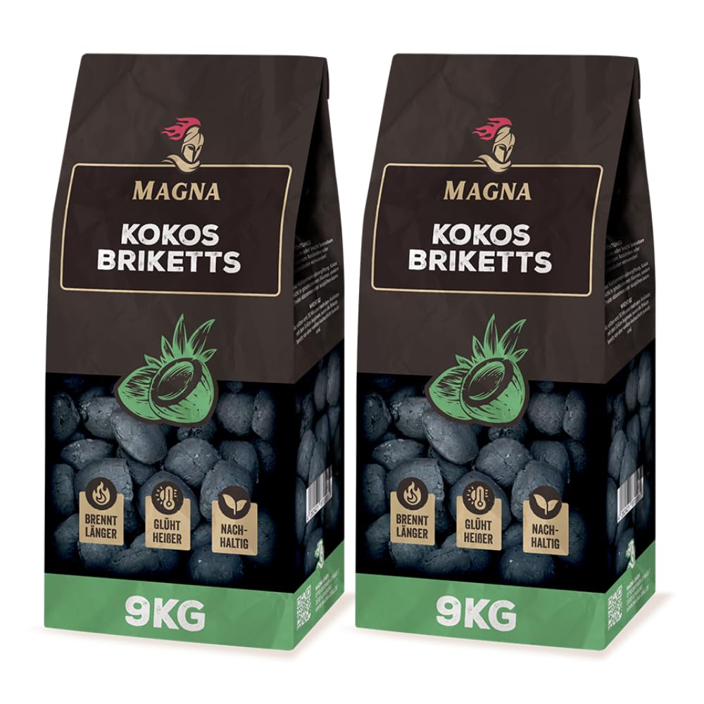 Magna Premium Kokosbriketts - 18 KG - Grillbriketts, Grillketts, Kokoskohle, Cocosbriketts,Kokos Kohle, Briketts - für Holzkohle-Grill, Smoker, Dutch Oven